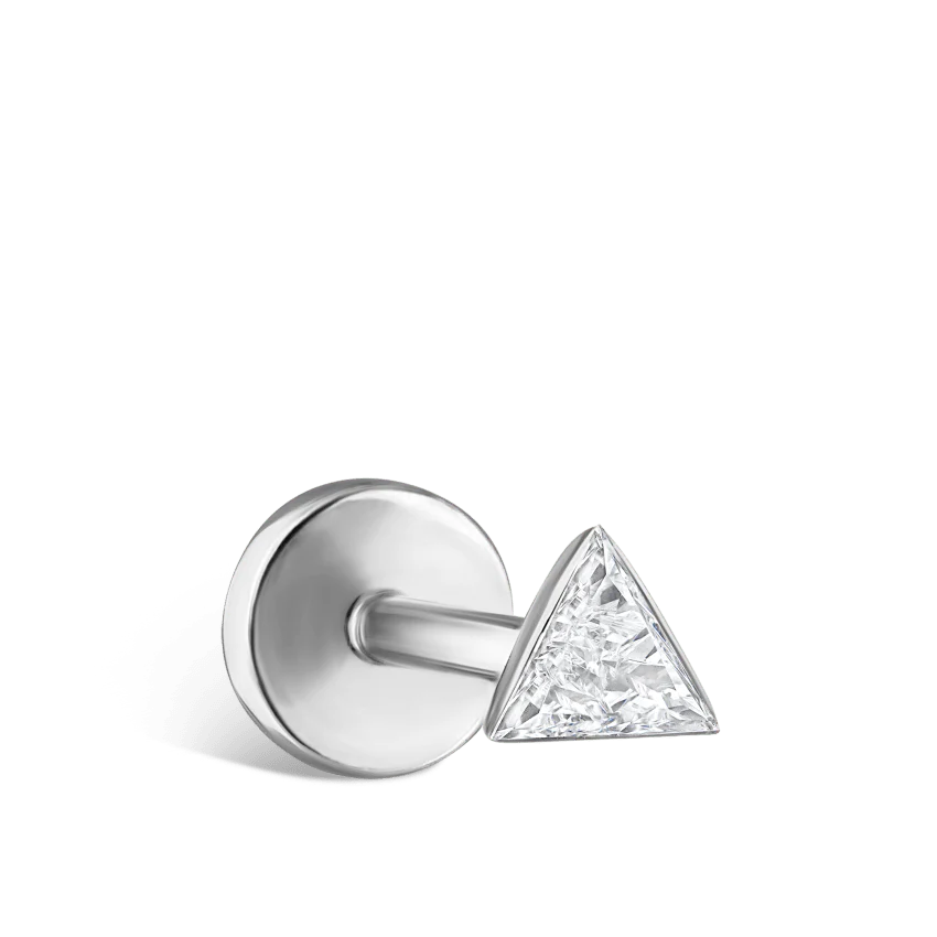 Invisible Set Triangle Diamond Threaded Stud Earring With Titanium Backing - Image 7