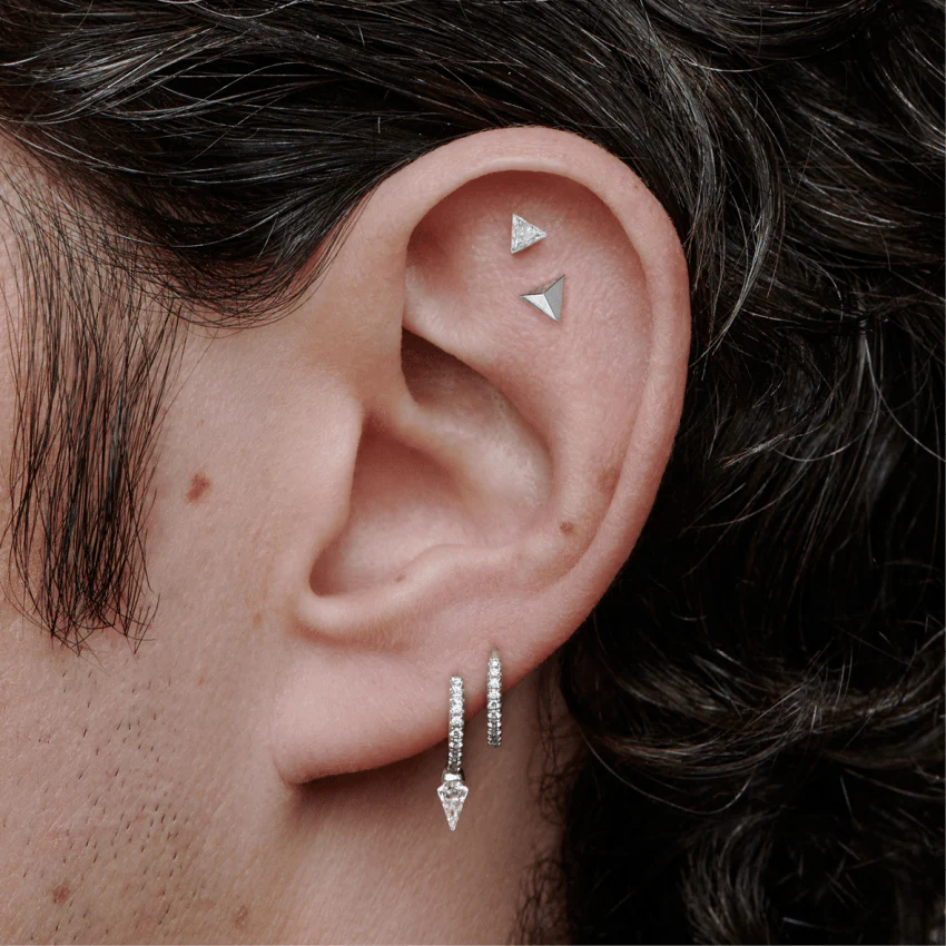 Invisible Set Triangle Diamond Threaded Stud Earring With Titanium Backing - Image 72