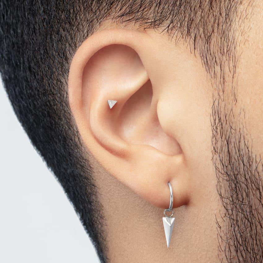 Invisible Set Triangle Diamond Threaded Stud Earring With Titanium Backing - Image 9