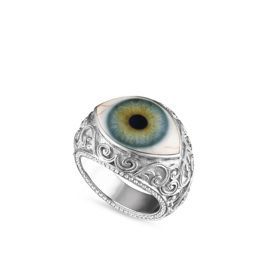 Lace and Pavé Diamond Eye Finger Ring - Image 12
