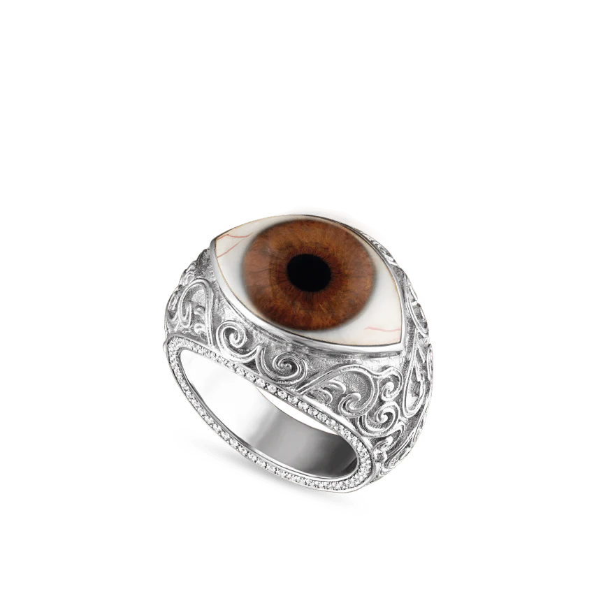 Lace and Pavé Diamond Eye Finger Ring - Image 22