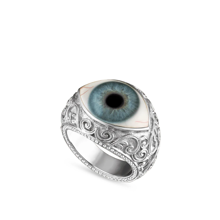 Lace and Pavé Diamond Eye Finger Ring - Image 30