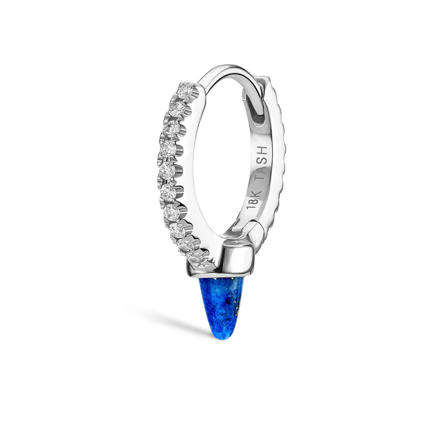 Lapis Single Short Spike Diamond Eternity Hoop Earring