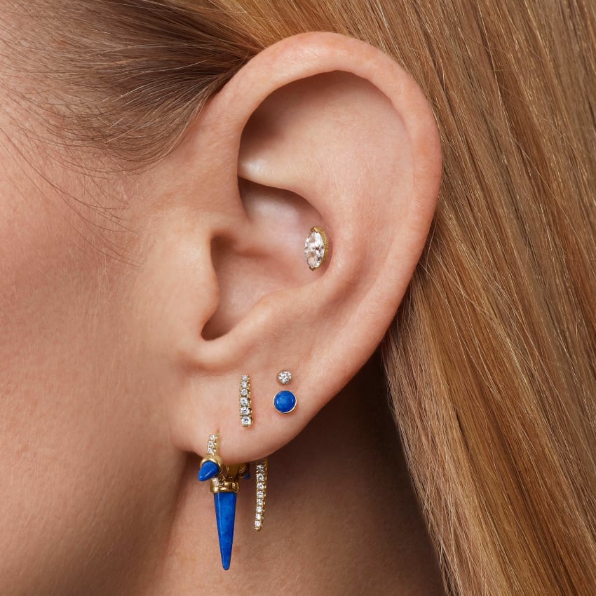 Lapis Threaded Stud Earring With Titanium Backing - Image 5