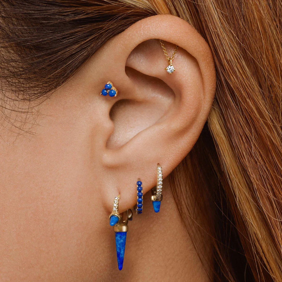 Lapis Trinity Stud Earring - Image 2