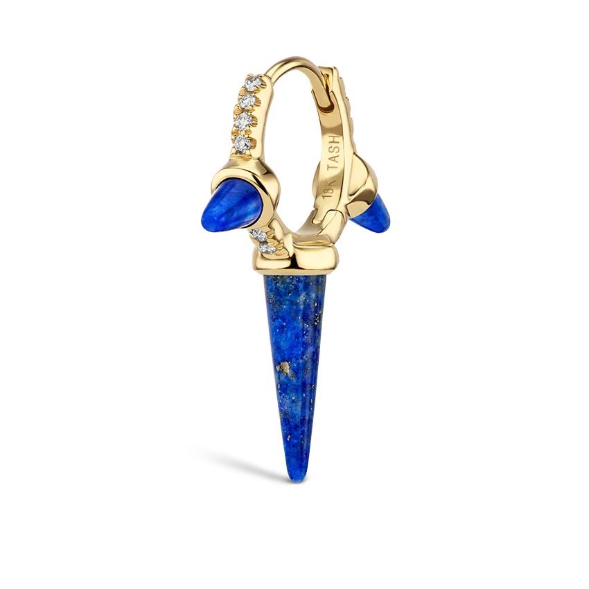 Lapis Triple Long Spike Diamond Eternity Hoop Earring - Image 12
