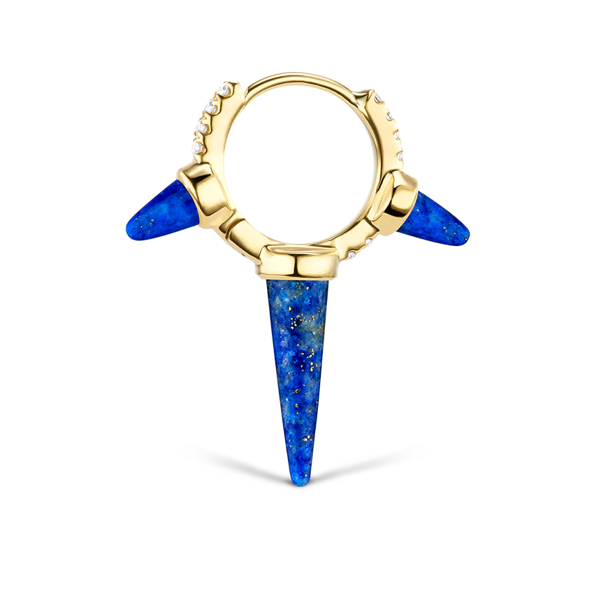 Lapis Triple Long Spike Diamond Eternity Hoop Earring - Image 13