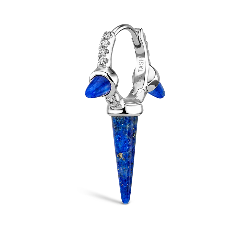 Lapis Triple Long Spike Diamond Eternity Hoop Earring - Image 6