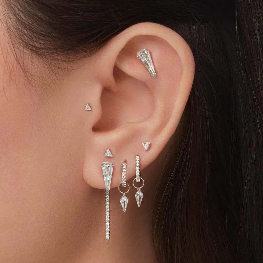Low Profile Silhouette Diamond Threaded Stud Earring - Image 3