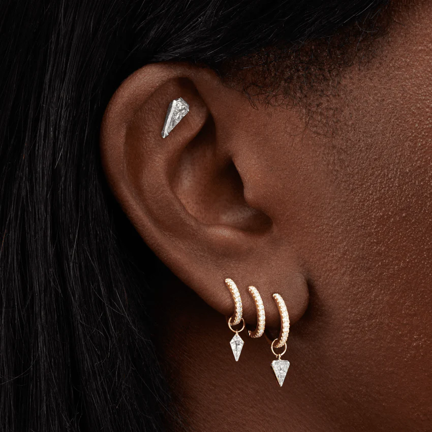 Low Profile Silhouette Diamond Threaded Stud Earring - Image 4