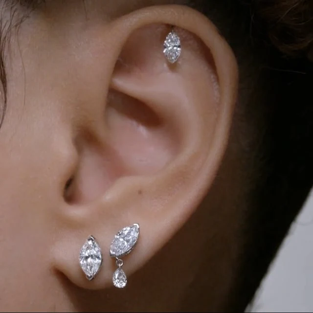 Marquise Diamond Threaded Stud Earring - Image 40