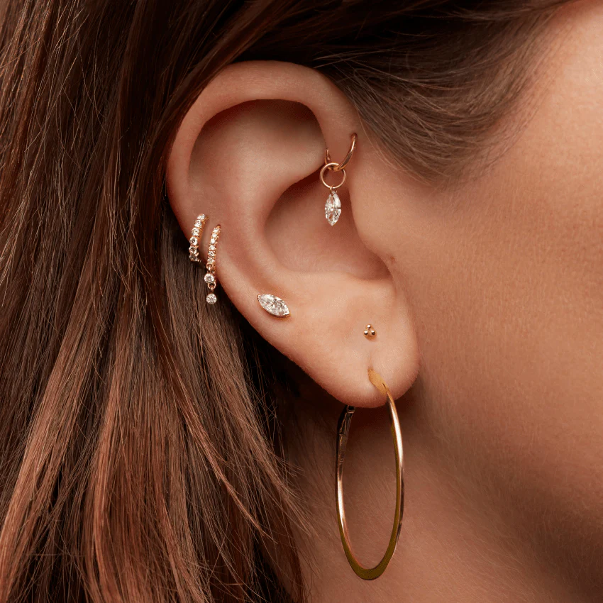 Marquise Diamond Threaded Stud Earring With Titanium Backing - Image 4