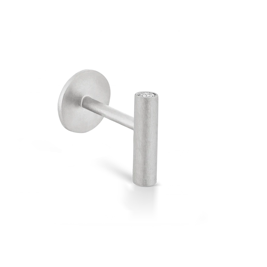 Matte Round Bar with Diamond Ends Threaded Stud Earring With Titanium Backing - Image 3