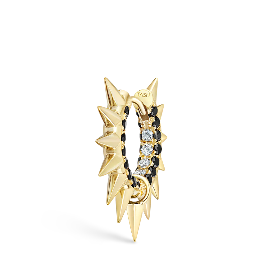 Metal Mohawk with Black and White Diamond Pavé Hoop Earring