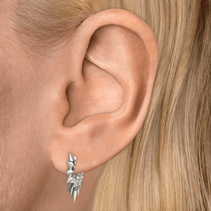 Metal Mohawk with Black and White Diamond Pavé Hoop Earring - Image 10