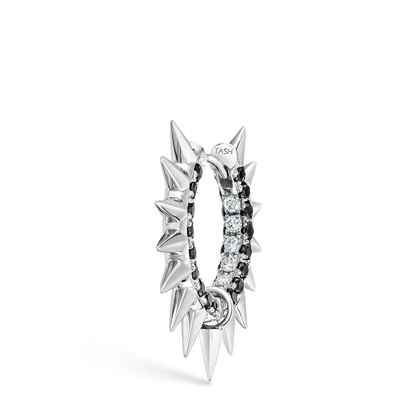 Metal Mohawk with Black and White Diamond Pavé Hoop Earring - Image 12