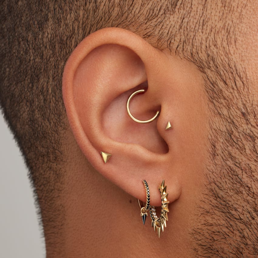 Metal Mohawk with Black and White Diamond Pavé Hoop Earring - Image 21