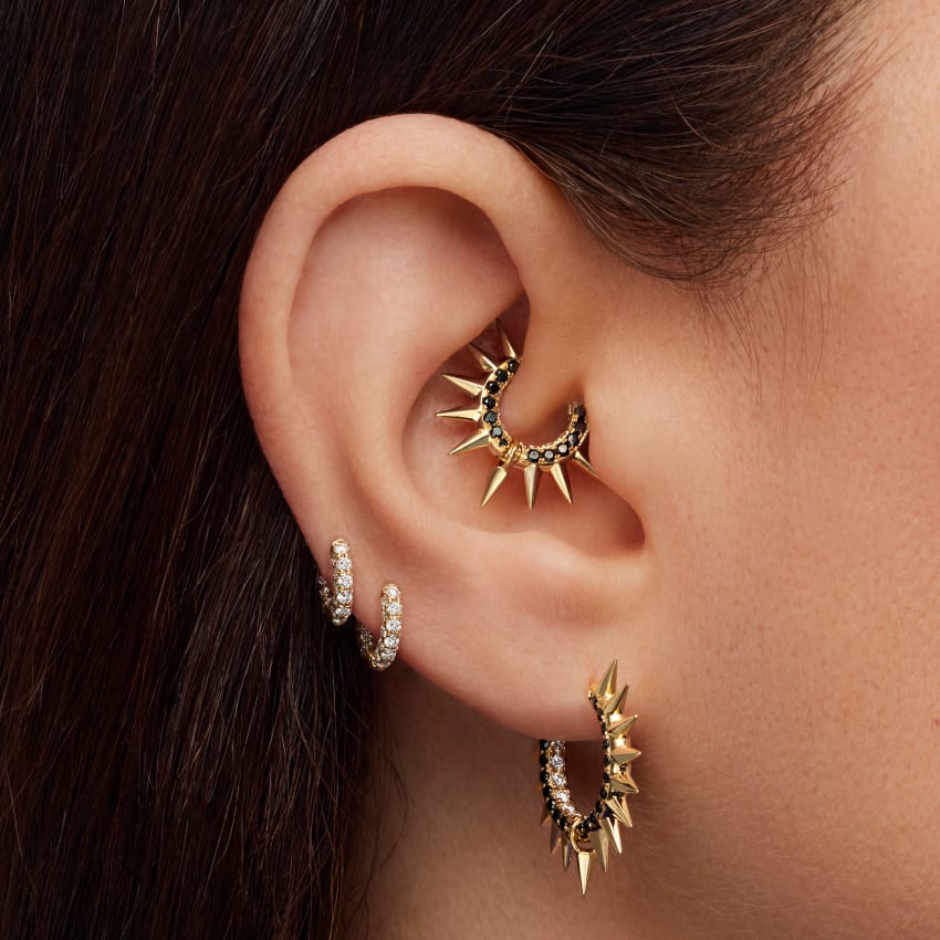 Metal Mohawk with Black and White Diamond Pavé Hoop Earring - Image 33