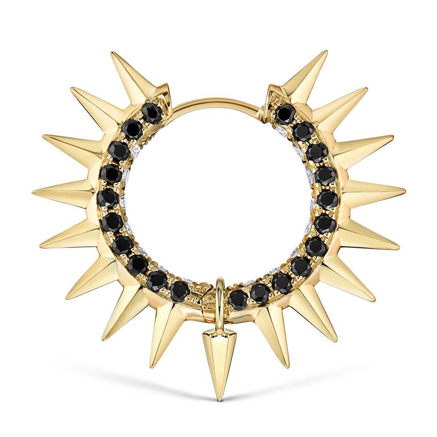 Metal Mohawk with Black and White Diamond Pavé Hoop Earring - Image 43