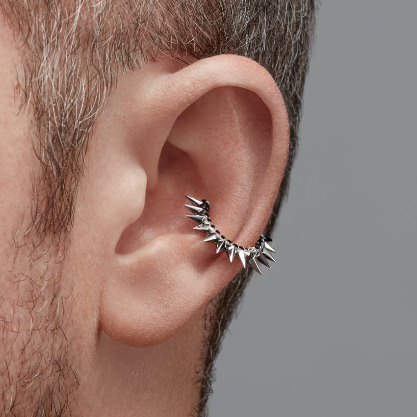 Metal Mohawk with Black and White Diamond Pavé Hoop Earring - Image 48