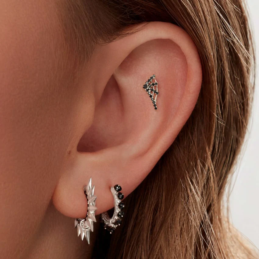 Metal Mohawk with Black and White Diamond Pavé Hoop Earring - Image 62