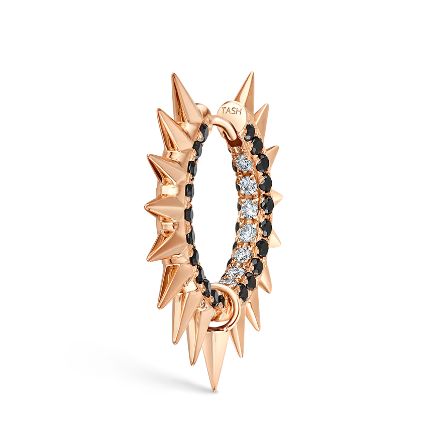 Metal Mohawk with Black and White Diamond Pavé Hoop Earring - Image 66