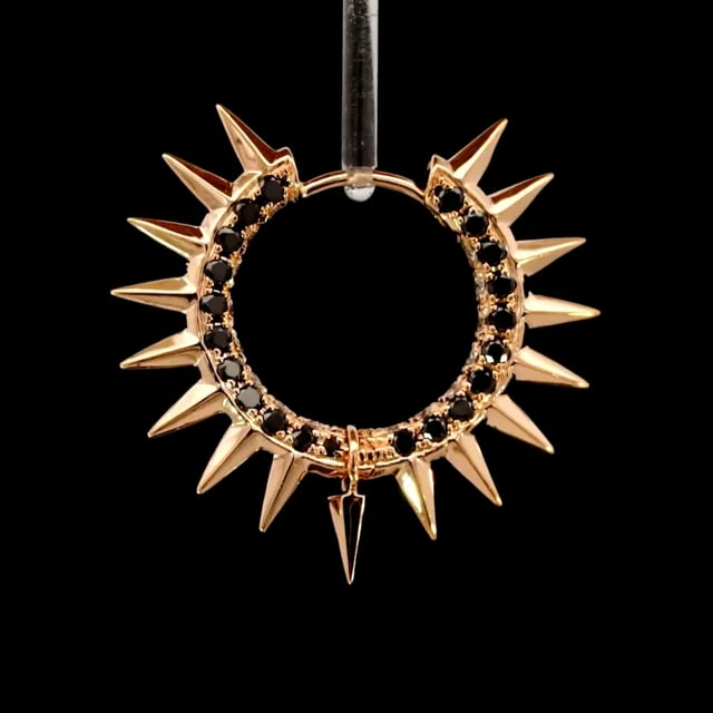 Metal Mohawk with Black and White Diamond Pavé Hoop Earring - Image 71