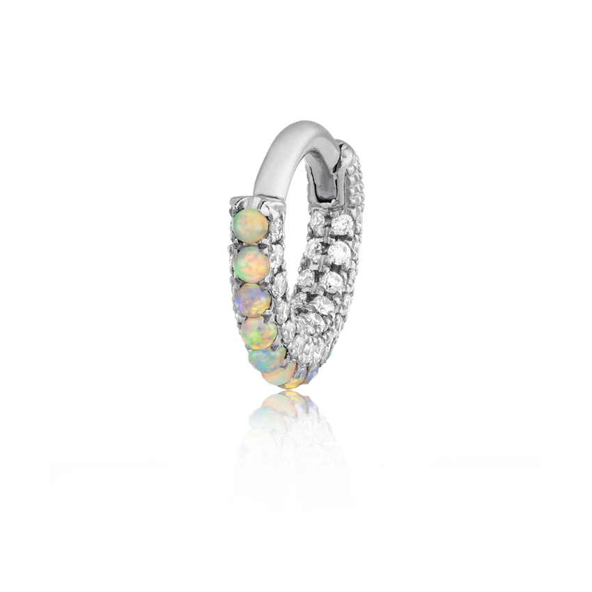 Opal and Diamond Pavé Hoop Earring (Bottom Hinge) - Image 2