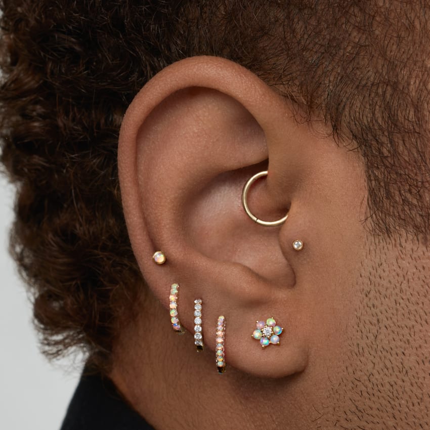 Opal and Diamond Pavé Hoop Earring (Bottom Hinge) - Image 30