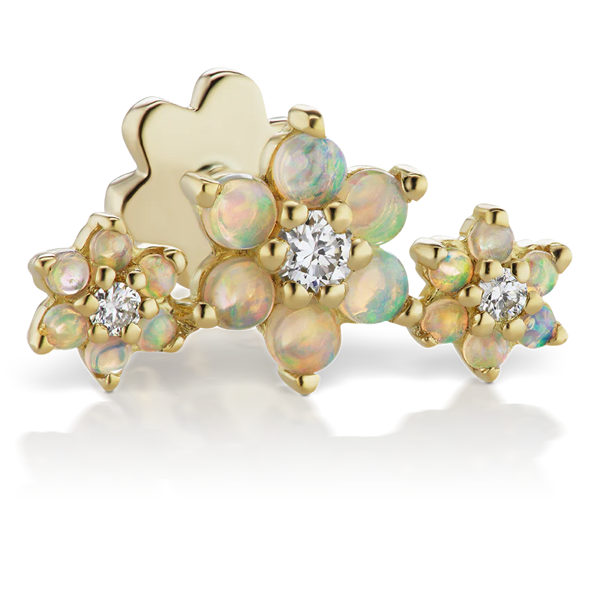 Opal and Diamond Three Flower Garland Threaded Stud Earring With Titanium Backing - Image 4