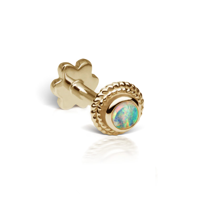 Opal Thin Braid Threaded Stud Earring With Titanium Backing - Image 2
