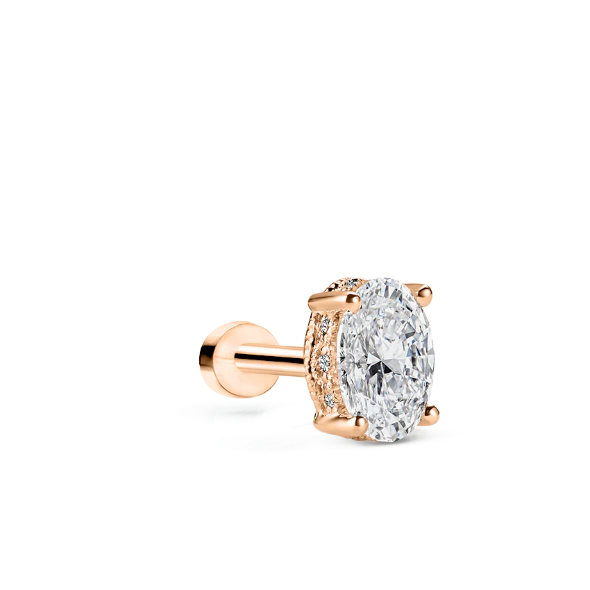 Oval Diamond Engraved Threaded Stud Earring - Image 8
