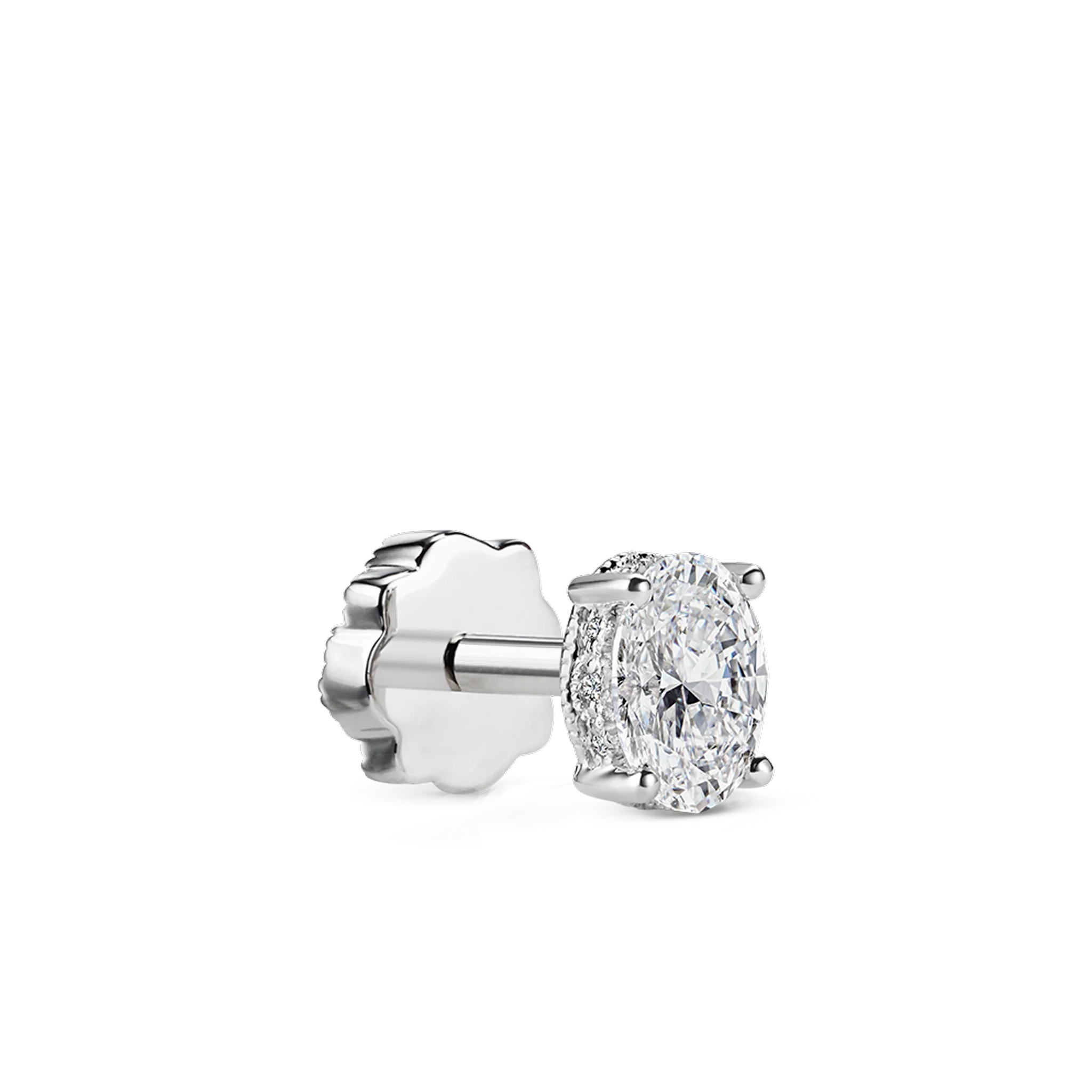 Oval Diamond Engraved Threaded Stud Earring - Image 11