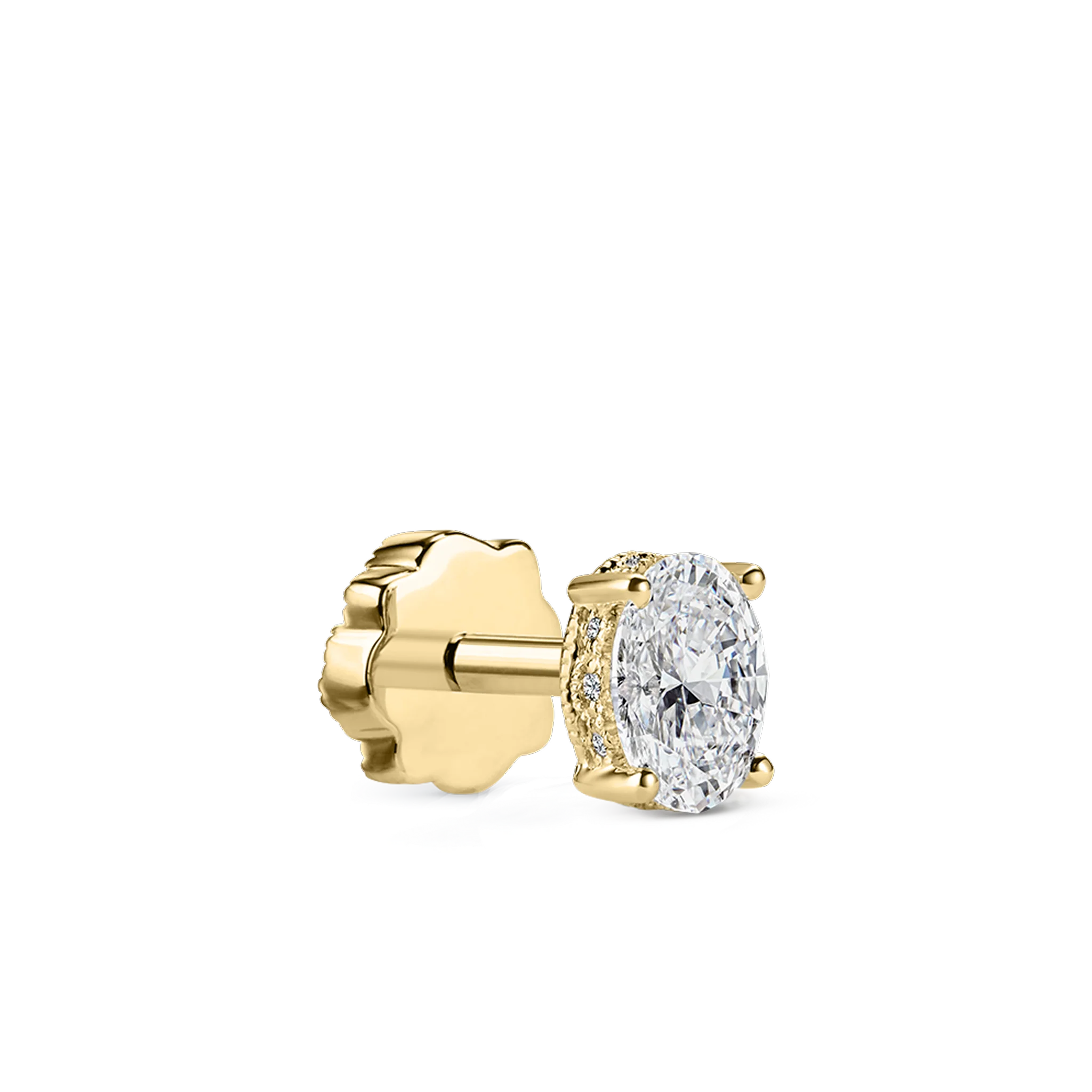 Oval Diamond Engraved Threaded Stud Earring - Image 12