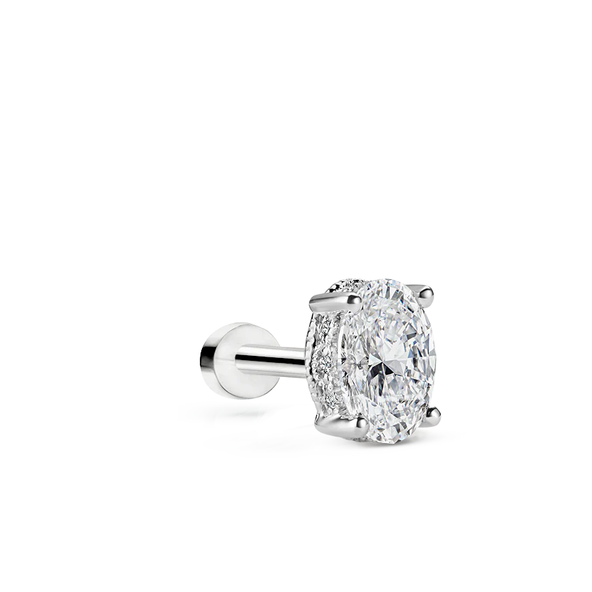 Oval Diamond Engraved Threaded Stud Earring With Titanium Backing