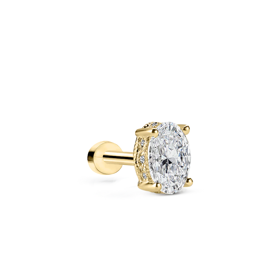 Oval Diamond Engraved Threaded Stud Earring With Titanium Backing - Image 5