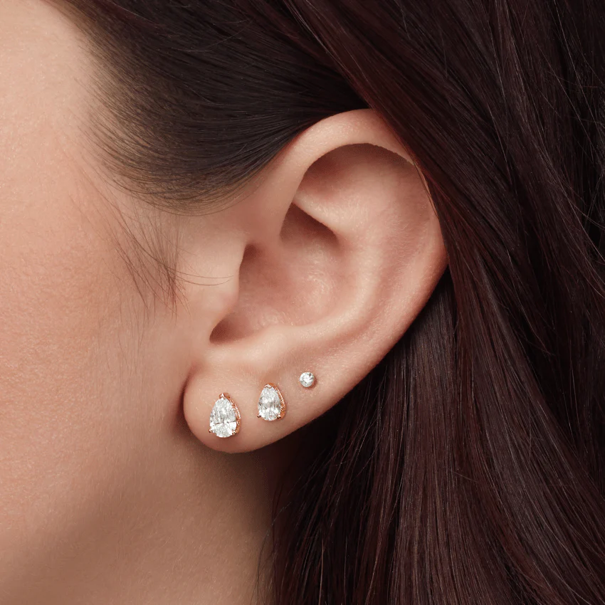 Pear Diamond Threaded Stud Earring, Diamond Back - Image 24