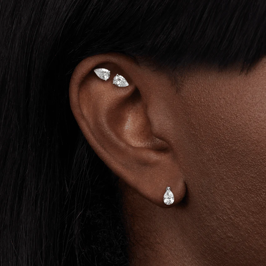 Pear Diamond Threaded Stud Earring, Diamond Back - Image 25