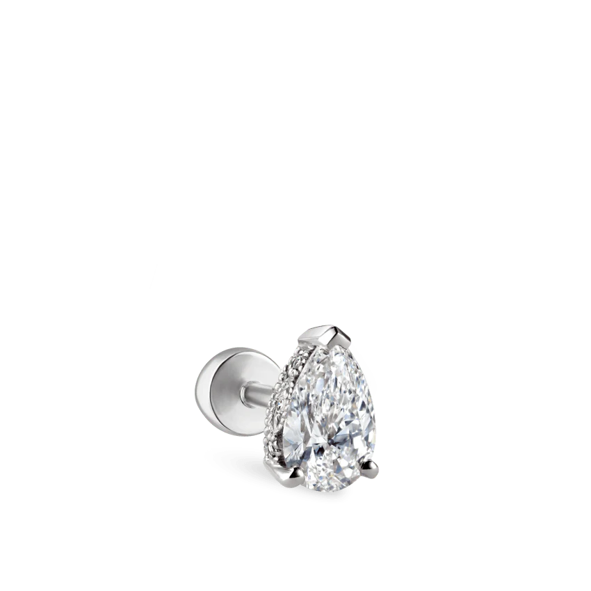 Pear Diamond Threaded Stud Earring, Diamond Back With Titanium Backing