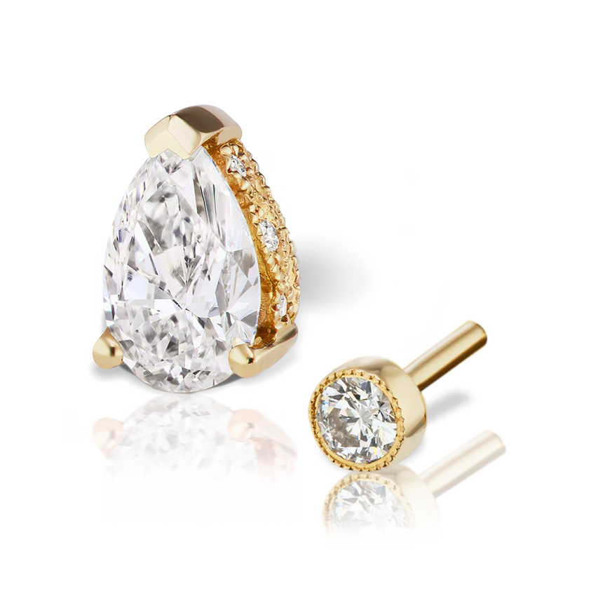 Pear Diamond Threaded Stud Earring, Diamond Back With Titanium Backing - Image 12