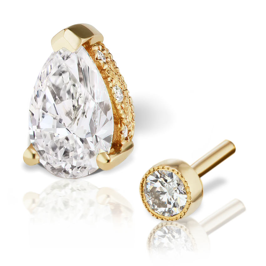 Pear Diamond Threaded Stud Earring, Diamond Back With Titanium Backing - Image 18