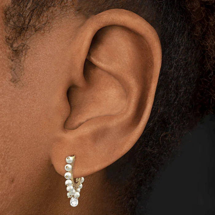 Pearl Coronet Diamond Briolette Hoop Earring - Image 19