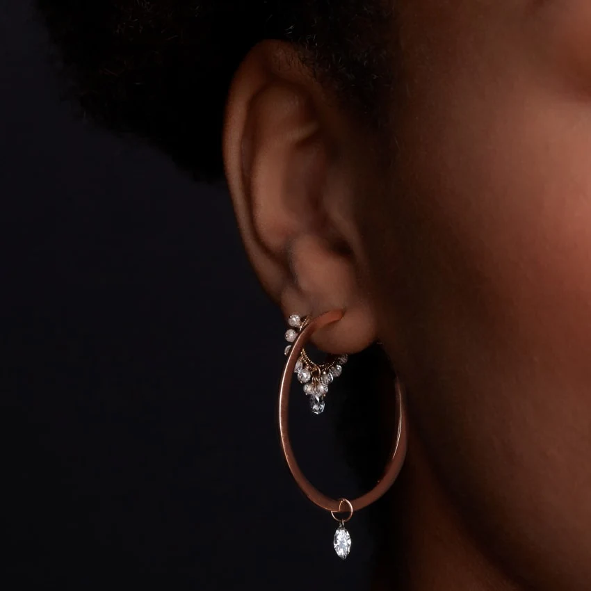Pearl Coronet Diamond Briolette Hoop Earring - Image 6