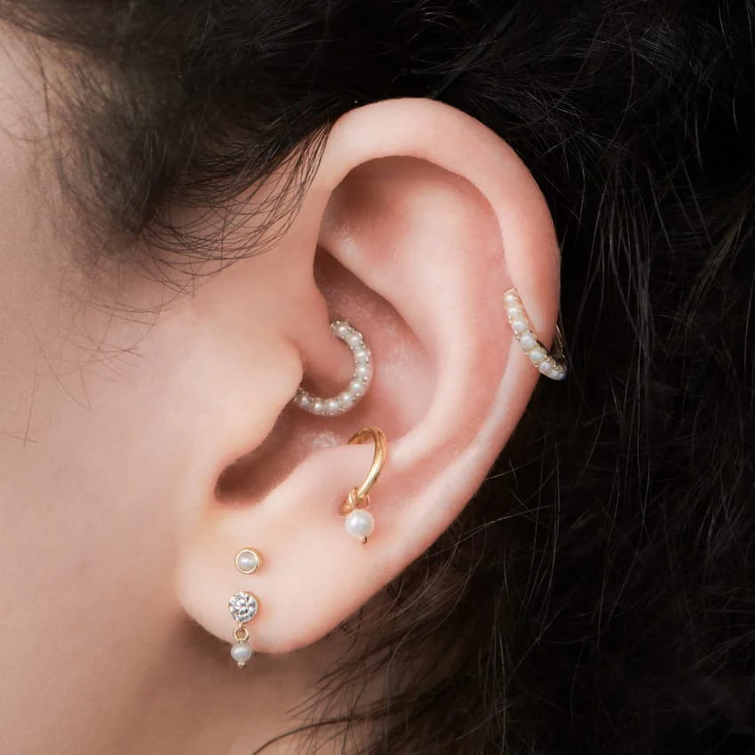 Pearl Horizontal Eternity Hoop Earring - Image 37