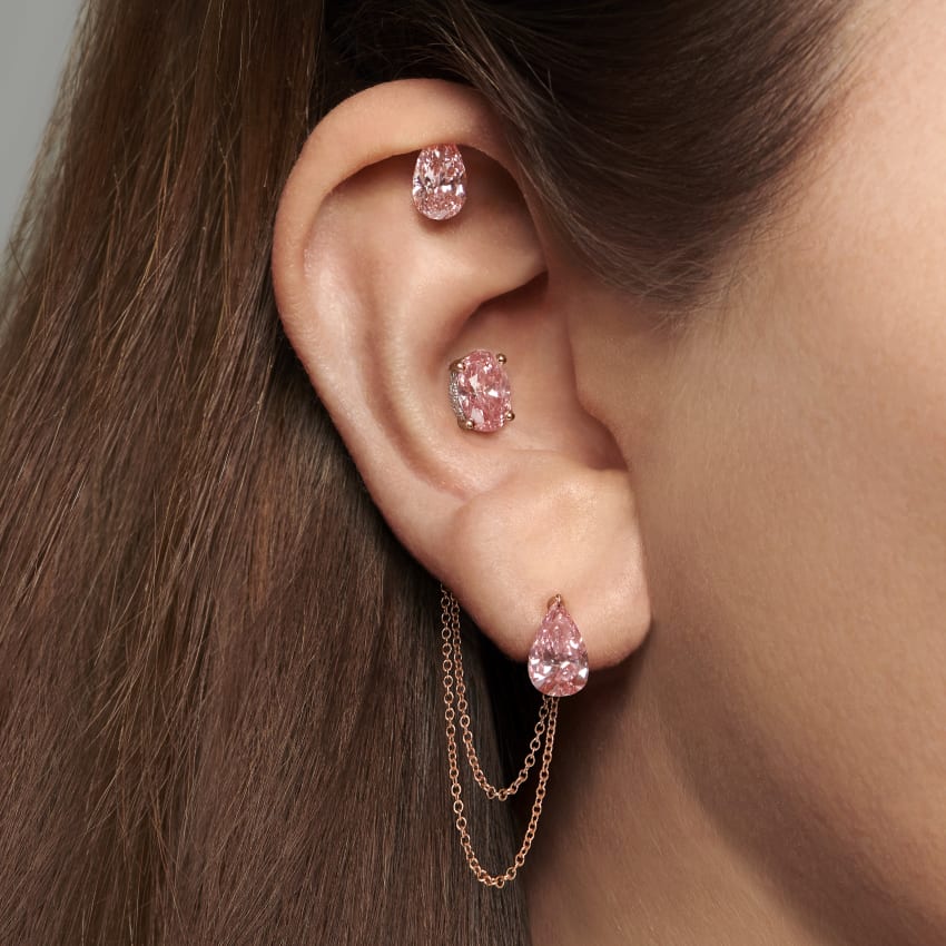 Natural Pink Pear Floating Diamond Threaded Charm Earring With Titanium Backing - Image 12
