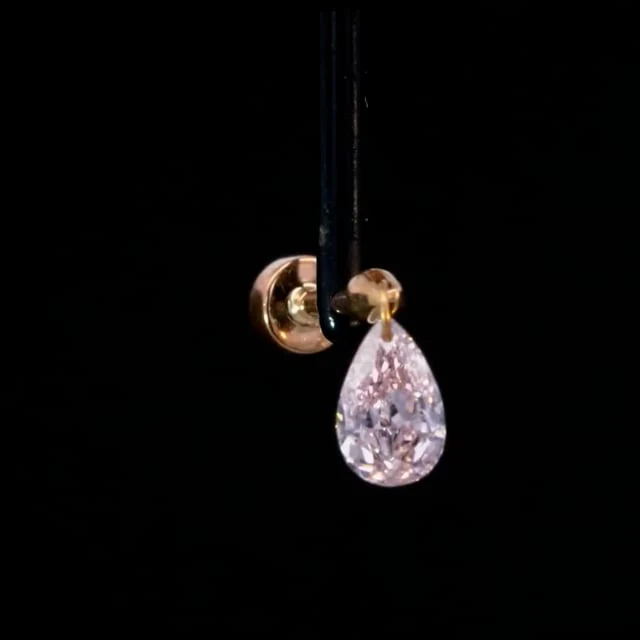Natural Pink Pear Floating Diamond Threaded Charm Earring With Titanium Backing - Image 14