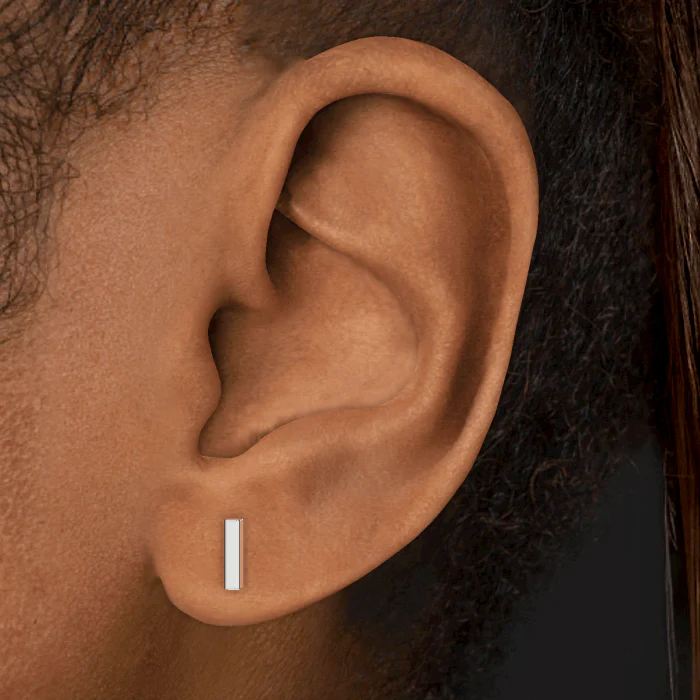 Polished Square Bar Threaded Stud Earring With Titanium Backing - Image 14