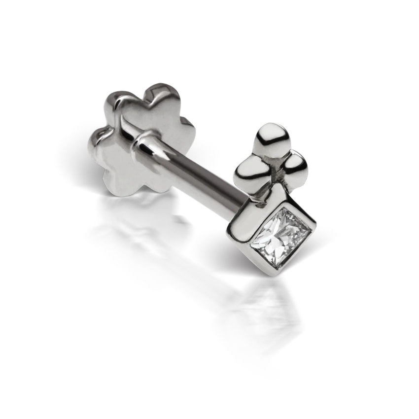 Princess Diamond Ball Trinity Threaded Stud Earring With Titanium Backing