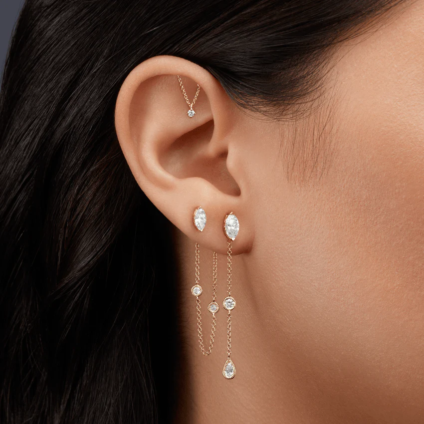 Prong Set Diamond Drape Threaded Stud Earring - Image 23