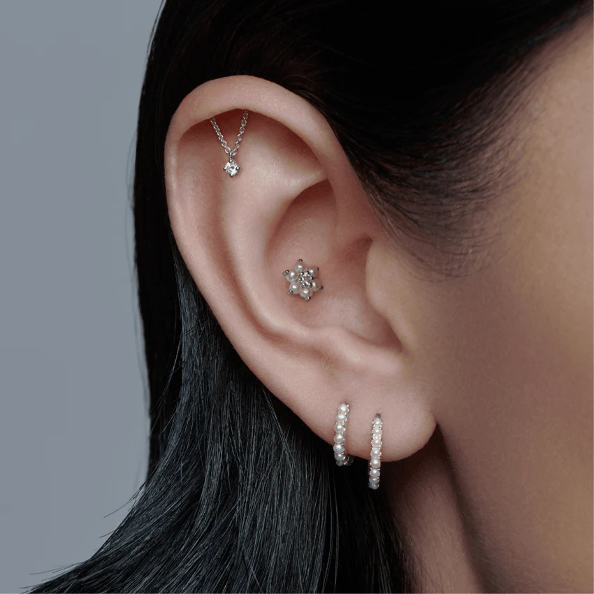 Prong Set Diamond Drape Threaded Stud Earring With Titanium Backing - Image 17